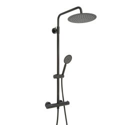 Colonne de douche thermostatique avec mitigeur barre, pommeau rond et douchette – Noir - Nox