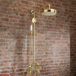 Colonne de douche industrielle mécanique - Pommeau de douche et douchette – Or satiné – Zandra