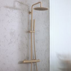 Colonne de douche thermostatique avec mitigeur barre, pommeau rond et douchette - Choix de finitions - Elements
