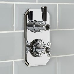 Mitigeur de douche thermostatique rétro encastré - 1 fonction –  Chromé et noir - Elizabeth