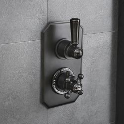 Hudson Reed Elizabeth - Mitigeur de douche thermostatique rétro encastré à 2 fonctions avec inverseur - Noir