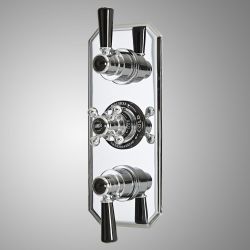Mitigeur de douche thermostatique encastré - 2 fonctions – Chromé et noir - Elizabeth