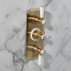 Mitigeur de douche thermostatique rétro encastré – 2 fonctions – Or satiné – Elizabeth