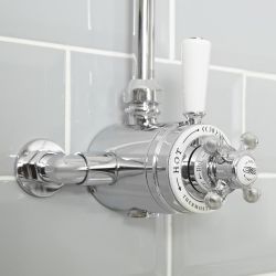 Mitigeur de douche thermostatique exposé à double commandes – Chromé et blanc - Elizabeth