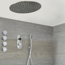 Douche Digitale Thermostatique 3 fonctions - Pommeau Plafonnier Ø 40cm - Douchette & 4 jets Hydromassants - Narus