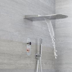 Douche Digitale Thermostatique 3 Fonctions - Pommeau Cascade Mural & Douchette - Narus