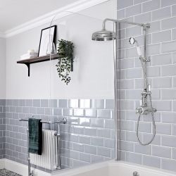 Colonne de douche rétro avec mitigeur exposé - Double fonctions – Chromé et blanc - Elizabeth