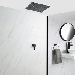 Mitigeur douche manuel encastré noir & pommeau de douche carré encastré de 40 cm - Nox