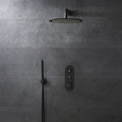 Douche thermostatique à boutons poussoir – Avec pommeau – 2 fonctions – Noir – Choix de douchette – Idro