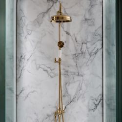 Colonne de douche rétro – Avec douchette et pommeau (sans robinetterie) – Or satiné – Elizabeth  