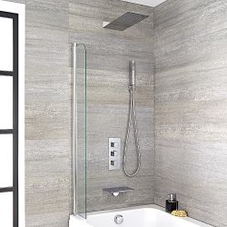 Kit douche thermostatique avec bec verseur baignoire cascade, pommeau de douche et douchette - Kubix