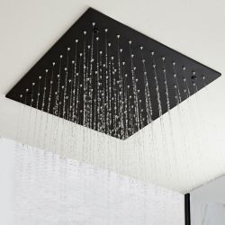 Pommeau de douche noir carré encastré plafond 40 x 40 cm - Nox