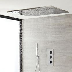 Kit de douche thermostatique – Douchette et pommeau de douche encastrable – 2 fonctions – Chromé – Kubix