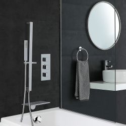 Kit de douche thermostatique - Bec verseur cascade baignoire – Kit douchette sur rampe – Chromé - Kubix