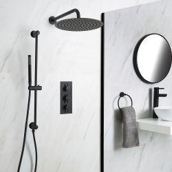 Kit de douche thermostatique avec mitigeur, pommeau de douche et kit douchette sur rampe - Noir - Nox