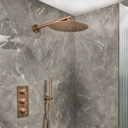 Kit de douche thermostatique - Mitigeur triple avec douchette et pommeau mural - 2 fonctions - Choix de finitions - Otto