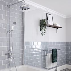 Colonne de douche avec mitigeur de douche thermostatique exposé à double fonctions – Chromé et blanc - Elizabeth