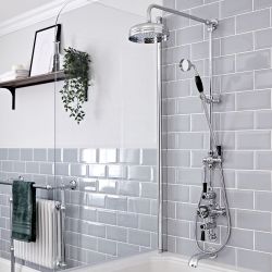 Colonne de douche rétro - Mitigeur exposé 3 fonctions – Bec verseur, pommeau et douchette – Chromé et noir - Elizabeth