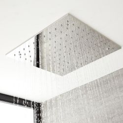 Kit de douche thermostatique avec mitigeur avec inverseur, pommeau encastré, douchette et buses hydromassantes – 3 fonctions – Chromé - Kubix