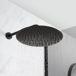 Kit de douche thermostatique avec mitigeur, pommeau de douche, kit vidage-remplissage baignoire et kit douchette sur rampe – Noir - Nox