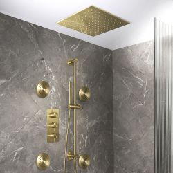 Mitigeur douche thermostatique - Avec pommeau encastré, douchette sur rampe et jets hydromassants - 3 fonctions - Choix de finitions - Otto