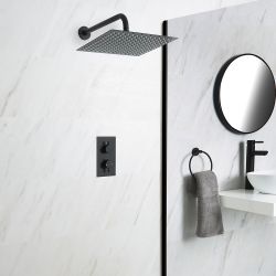 Kit de douche noir - Mitigeur thermostatique encastrable & pommeau de douche 30x30cm - Nox