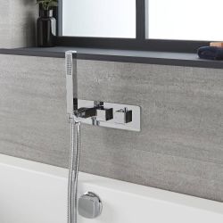 Kit de douche thermostatique avec inverseur, vidage-remplissage baignoire et douchette – Chromé - Kubix