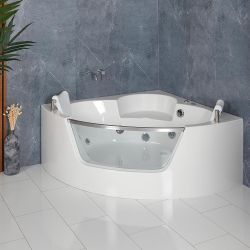 Baignoire balnéo d'angle - 140 x 140 cm - Chrome - Breeze