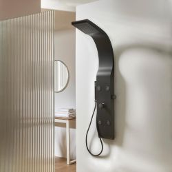 Colonne de douche moderne avec pommeau, douchette et jets – Noir – Alston