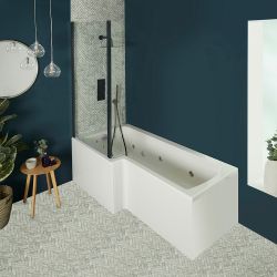 Baignoire balnéo avec pare-baignoire noir – Choix de buses de massage, de tailles et de tabliers – Sandford