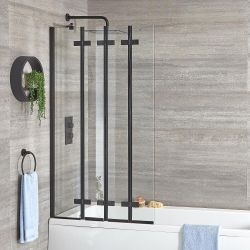 Baignoire rectangulaire - Avec pare-baignoire pliant noir – Choix de tailles, de tabliers et de bonde – Exton
