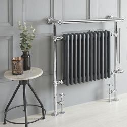 Sèche-serviettes mixte rétro - Anthracite – 93 cm x 79 cm (avec barre déportée) – Choix de thermostat Wi-Fi - Elizabeth