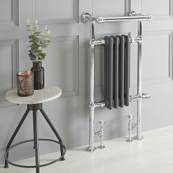 Sèche-serviettes mixte rétro - Anthracite – 93 cm x 45 cm (avec barre déportée) – Choix de thermostat Wi-Fi - Elizabeth