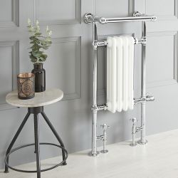 Sèche-serviettes mixte rétro - Blanc – 93 cm x 45 cm (avec barre déportée) – Choix de thermostat Wi-Fi - Elizabeth