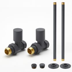 Robinet de radiateur droit moderne et kit de tuyauterie - Anthracite