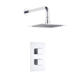Mitigeur de douche thermostatique chromé et pommeau de douche mural carré – 1 fonction – Kubix