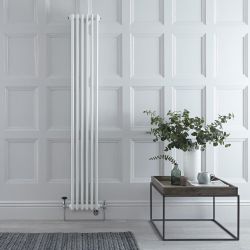 Radiateur mixte vertical style fonte – Blanc – 180 cm x 29 cm – Triple rangs – Choix de robinets et de thermostat Wi-Fi - Windsor