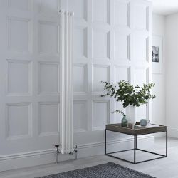 Radiateur vertical style fonte mixte – Blanc – 150 cm x 20 cm – Double rangs – Choix de robinets et thermostat Wi-Fi - Windsor