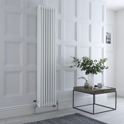 Radiateur mixte vertical style fonte – Blanc – 180 cm x 38 cm – Triple rangs – Choix de robinets et de thermostat Wi-Fi - Windsor