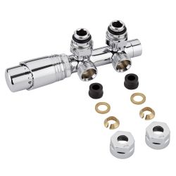 Robinet de radiateur thermostatique d'angle - Chromé - Adaptateurs cuivre 12mm