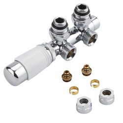 Robinet de radiateur thermostatique d'angle - Blanc & Chrome – Raccordement central