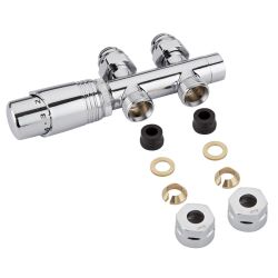 Robinet de radiateur thermostatique droit en « H » - Chromé - Adaptateurs cuivre 12mm
