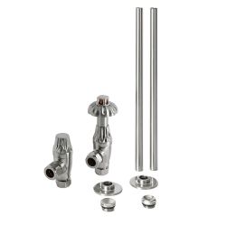 Robinet de radiateur d’angle thermostatique – Avec kit de tuyauterie – Nickel satiné – Windsor