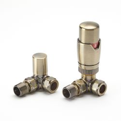 Robinet de radiateur d’angle et tête de réglage thermostatique – Or brossé
