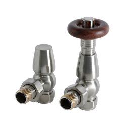 Paire de robinets de radiateur thermostatiques d’angle rétro – 16 mm – Satiné