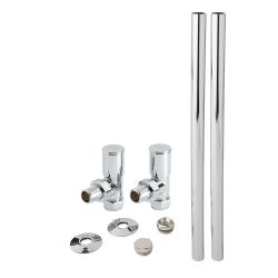 Ensemble tuyaux et robinets de radiateur d’angle modernes – Chromé