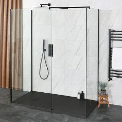 Douche italienne à 3 parois – Noir – Receveur de douche à effet texturé – Choix de tailles – Nox