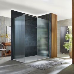 Douche italienne d'angle cannelée avec receveur à effet texturé – Chromé – Choix de tailles – Florence