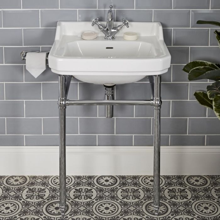56 cm, céramique blanche, design rétro Hudson Reed Old London lavabo sur colonne évier monotrou avec trop-plein pour salle de bain traditionnelle