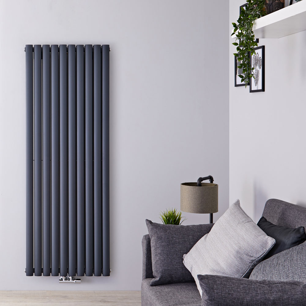 Radiateur Design Vertical Raccordement Central Anthracite Vitality Caldae 160cm x 59cm x 7,8cm 2148 Watts